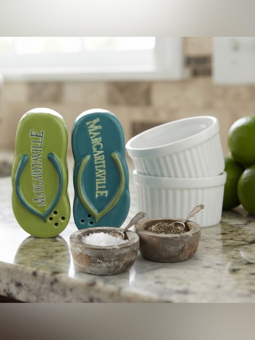 Margaritaville Ceramic Flip-Flop Salt & Pepper Shakers in Blue and Green